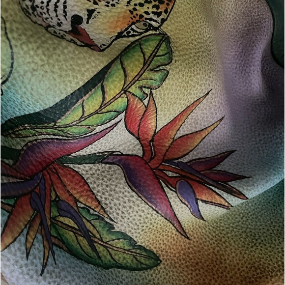 Anuschka Hand Painted Leopard in Paradise Leather Bohemian Handbag - Picture 4 of 12